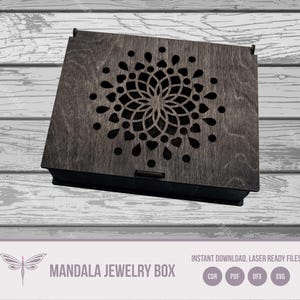 Laser geschnittene Mandala-Schmuckschatulle-Datei - 3 mm Sperrholz Design - svg, cdr, pdf, svg Sofortdownload (158 x 20 mm)