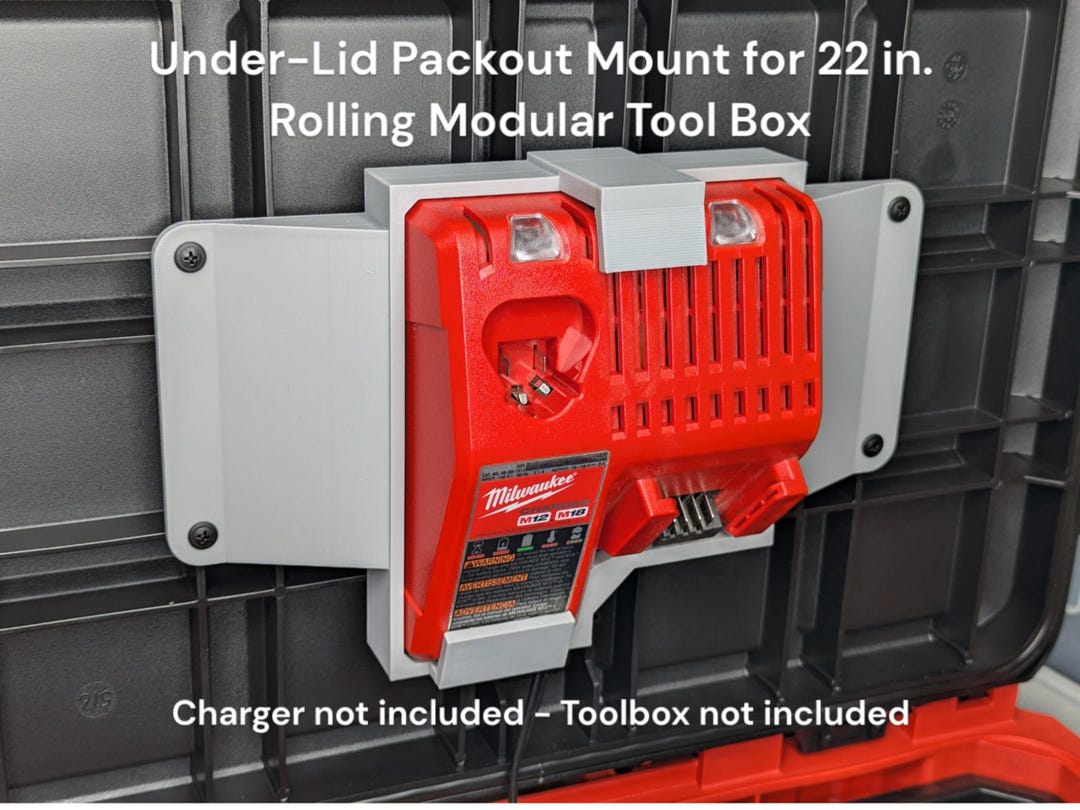 Packout Battery Charger Mount: Milwaukee M12/M18 Under-lid Bracket