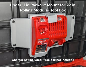 Packout Battery Charger Mount: Milwaukee M12/M18 Under-Lid Bracket