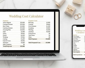 Calculadora de presupuesto para bodas de lujo / Elegante panel de finanzas (digital)