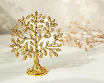 Arbre Kalpvriksh en laiton pur avec oiseaux | Kalpavriksha Arbre de vie pour décoration de table (5,9 pouces) | Cadeau porte-bonheur | Cadeau porte-bonheur
