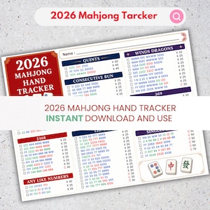 Tracker manuale Mahjong 2026, PDF Mah Jongg semplice di una pagina (download digitale) / Mahjong 2026