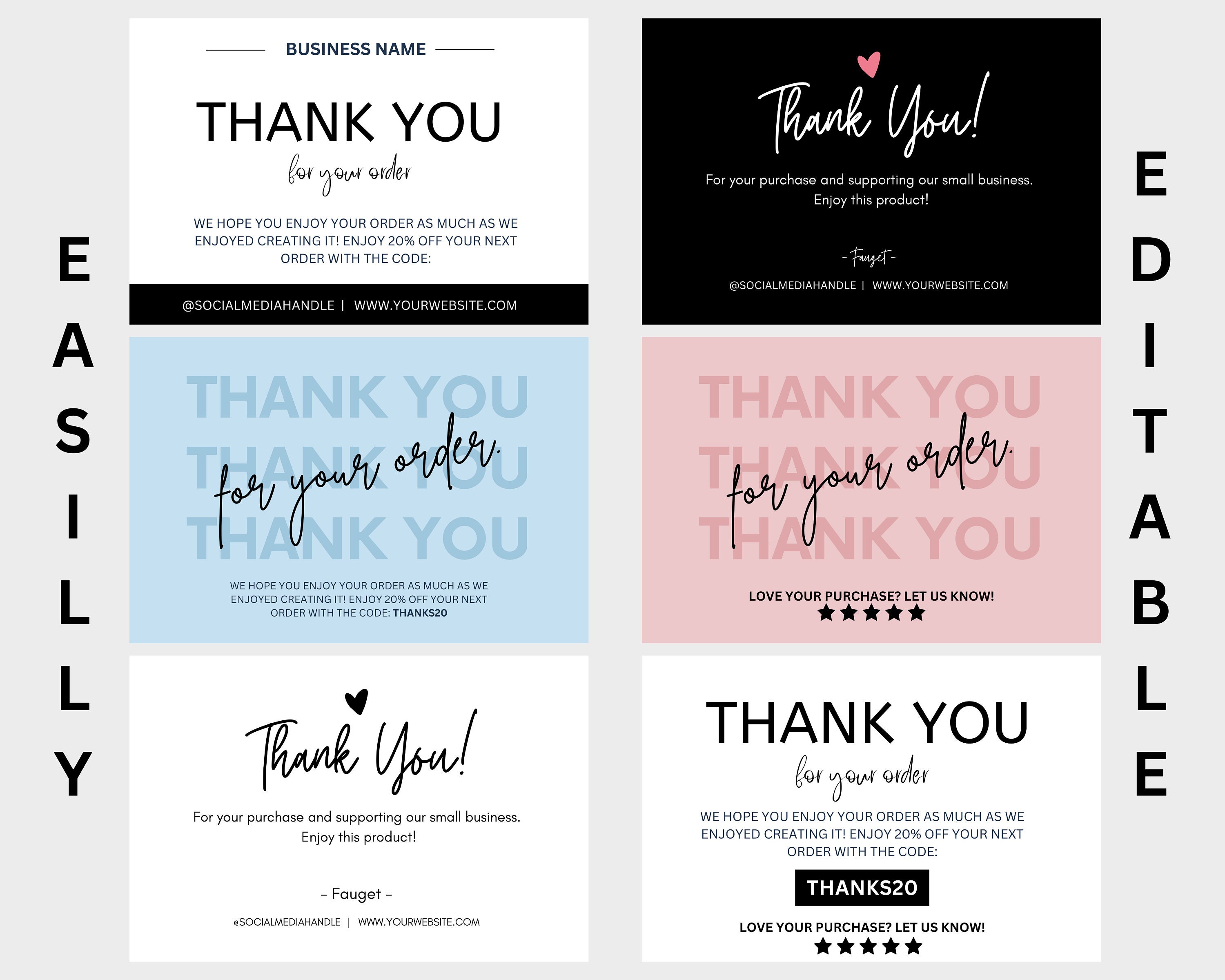 Thank You Card Bundle, Editable Template, Small Business Package Insert ...