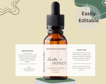 Editable Product Label, Custom Label Template, Stylish Dropper Essential Oil Label Design, DIY Label Bottle Label - 1oz 2oz 4oz label
