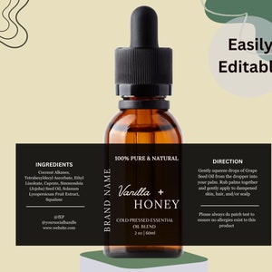 Editable Product Label, Custom Label Template, Stylish Dropper Essential Oil Label Design, DIY Label Bottle Label - 1oz 2oz 4oz label