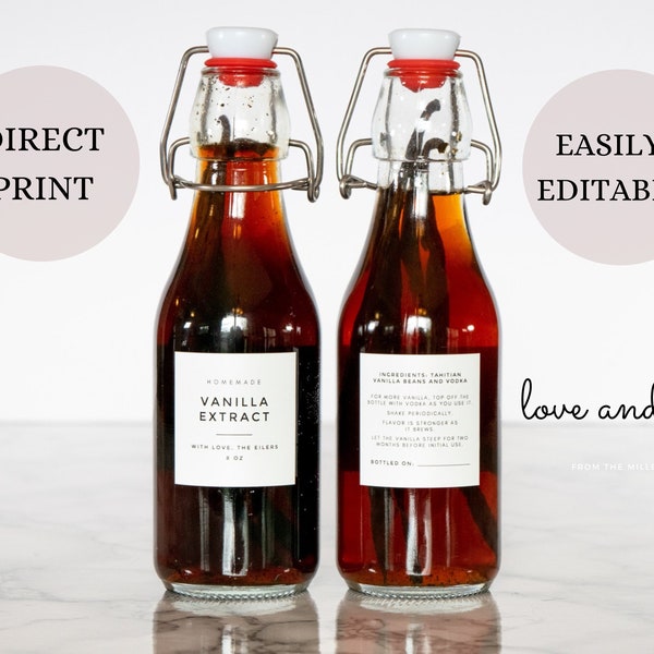 Editable Modern Vanilla Labels • Set of Front + Back Personalized Stickers •Vanilla Extract Labels| Pantry Organization |Christmas Presents