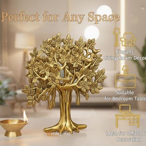 Handcrafted Metal Kalpavriksha Tree of Life for Home Decor, Aluminum Banyan Tree Showpiece| Vastu Shastra Spiritual Good Luck Statue