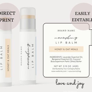 Lip Balm Label Template with Safety Seal, Minimal Chapstick Label, Apothecary Product Label, Lip Balm Wrap Packaging, Canva Template - 63N