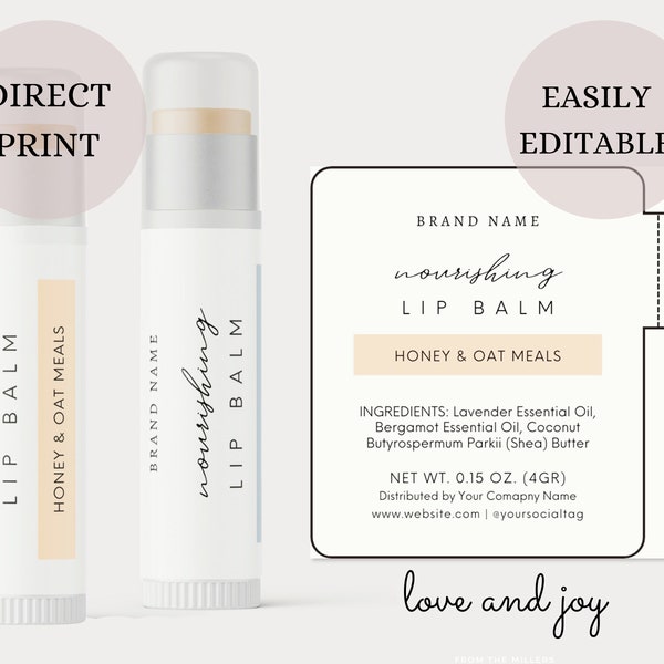 Lip Balm Label Template with Safety Seal, Minimal Chapstick Label, Apothecary Product Label, Lip Balm Wrap Packaging, Canva Template - 63N