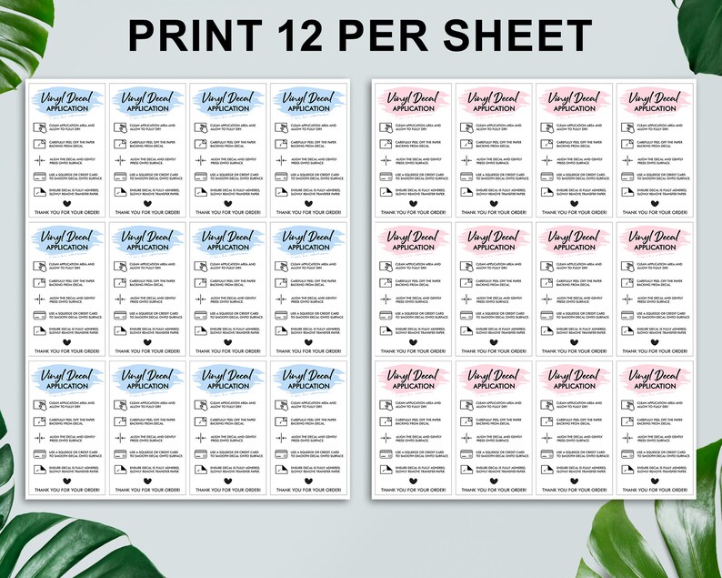 Vinyl Decal Application Card Printable Vinyl Decal Care Card Etsy
