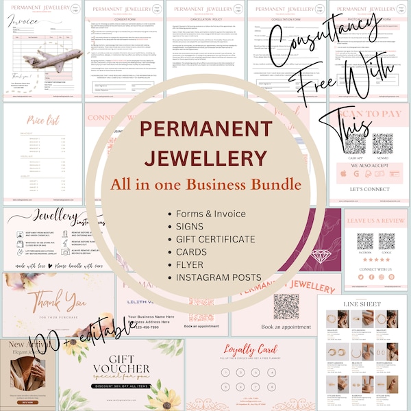 Permanent Jewelry Business Starter Bundle Permanent Jewelry Consultancy Forms Permanent Jewelry Instagram Post Templates