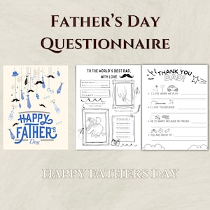 Todo sobre papá - Cuestionario del Día del Padre - Encuesta del Día del Padre - Preguntas - Completar los espacios en blanco - Imprimible - Regalo de un niño - Hazlo tú mismo
