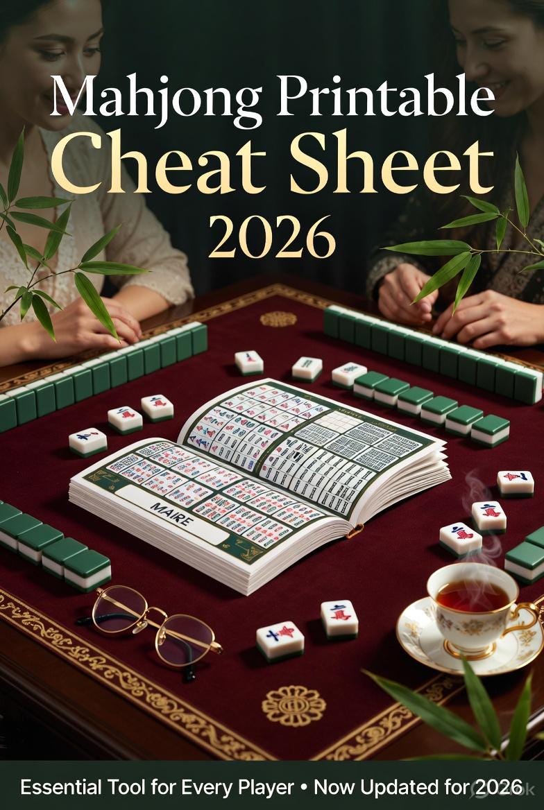 Juego De 4 Tarjetas Oficiales De Mahjong 2026 | Guía De Reglas Y Puntuación Portátil | Fácil Lectura
