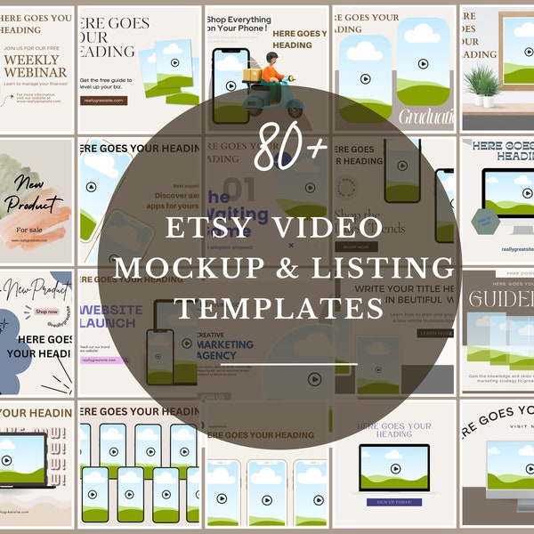 80 Etsy Video Mockups Canva Templates, Listing Video Templates, Customizable. Aesthetic, Digital Product, Promotion Branding Marketing