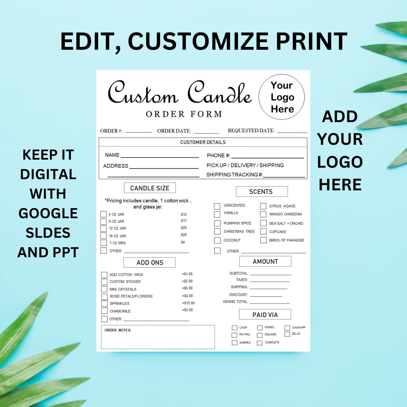 Editable Custom Candle Order Form Template (digital Download) - Etsy