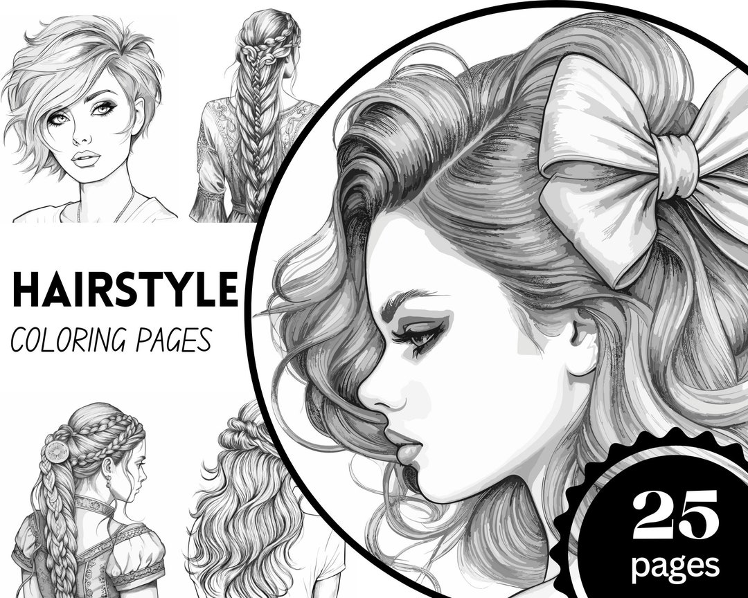 Beautiful Hairstyle Coloring Pages Hairstyle Coloring Book Etsy