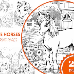 Cute Horses Coloring Pages for Kids, Pony Coloring Book for Kids, Adorable Ponies, Download Coloring Page,Printable PDF, Animals