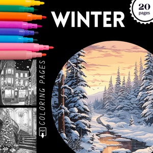 Winter Season Coloring Pages, Winter Themed Coloring Book for Adults, Snowy Christmas Coloring, Download Coloring Page PDF