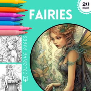 Magical Fairies Coloring Pages, Fairy Coloring Book for Adults, Beautiful Fairy Coloring, Download Coloring Page, Printable PDF,Women Color