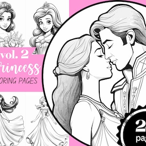 Charming Prince & Princesses Coloring Pages, Fairytale Princess Coloring Book for Kids, Cute Princess,Download Coloring Page, Printable PDF