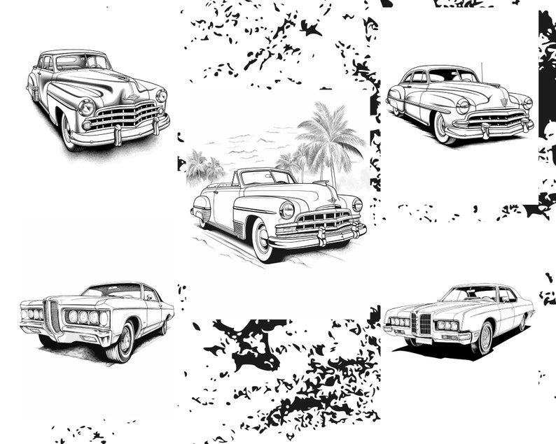 Vintage Retro Cars Coloring Pages, 1940s Cars Coloring Book for Adult ...