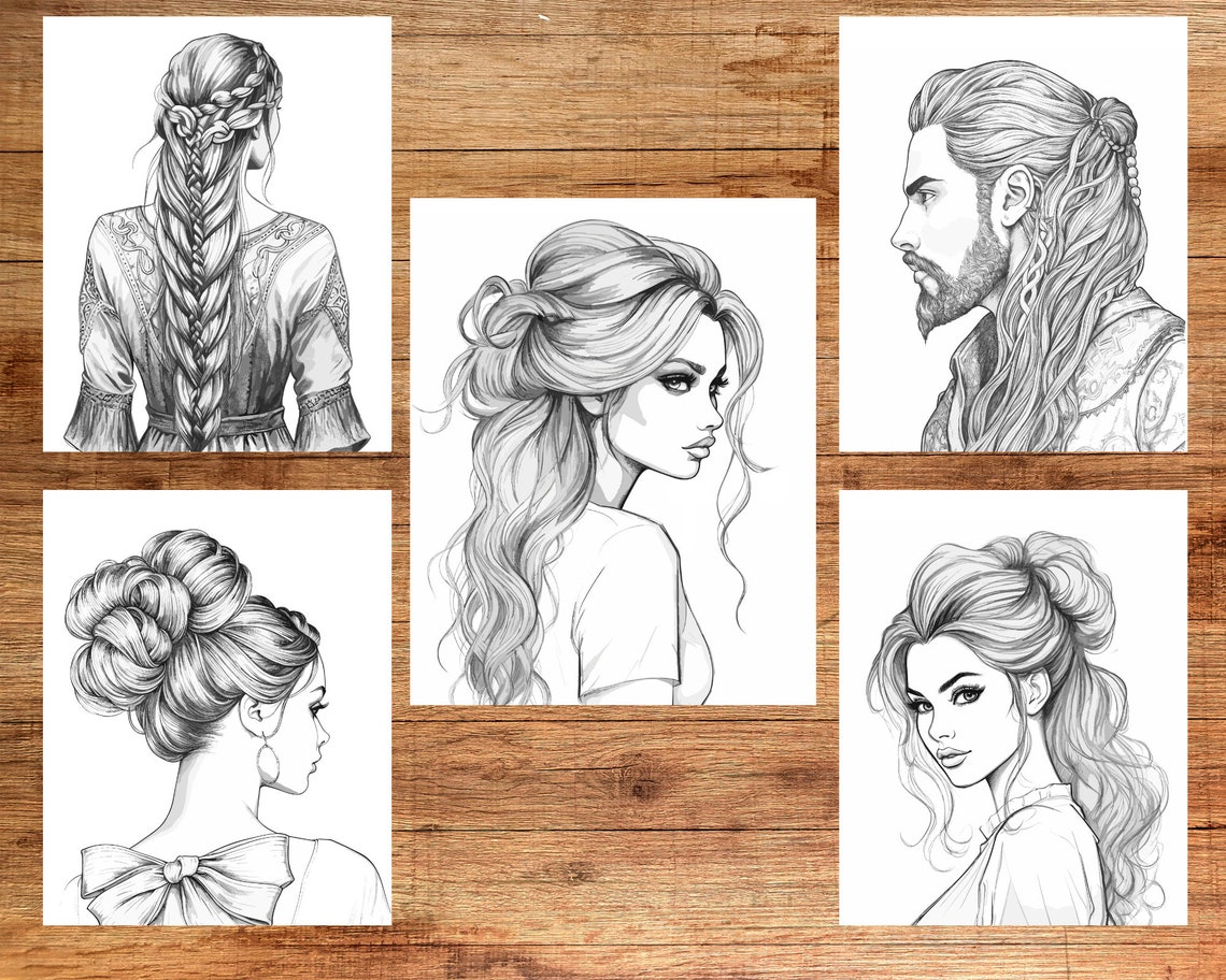 Beautiful Hairstyle Coloring Pages, Hairstyle Coloring Book for Adult ...