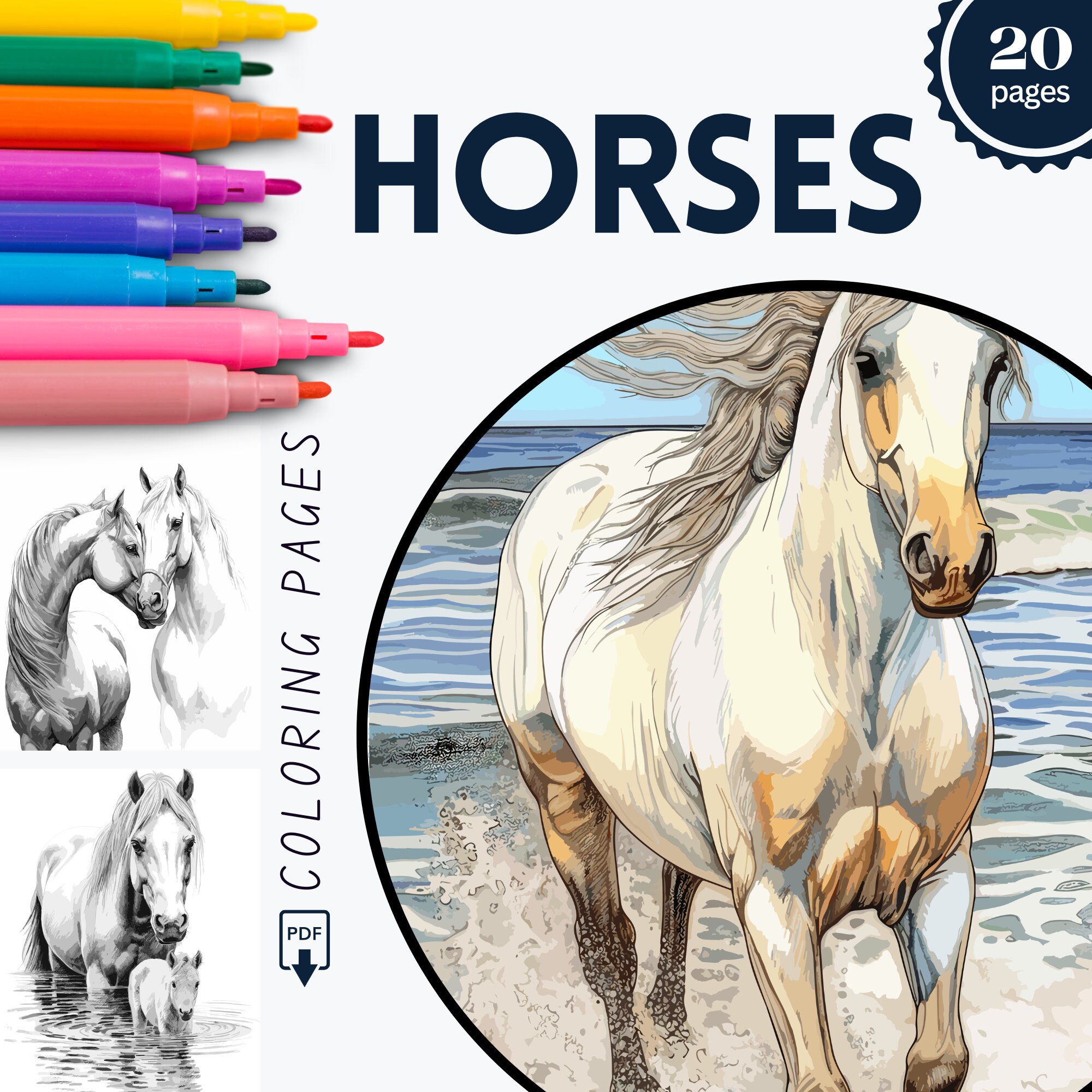 Beautiful Horses Coloring Pages for Adults, Coloring Book for Adults ...