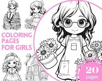 Cute Coloring Pages for Girls, Cute Coloring Book for Kids, Cute Cats, Adorable Houses, Download Coloring Page, Printable PDF