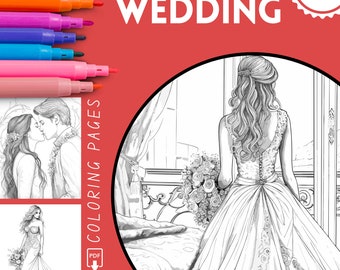 Wedding Coloring Pages, Couple Love Coloring Book for Adults, Bride and Groom Coloring, Download Grayscale Coloring Page,Printable PDF