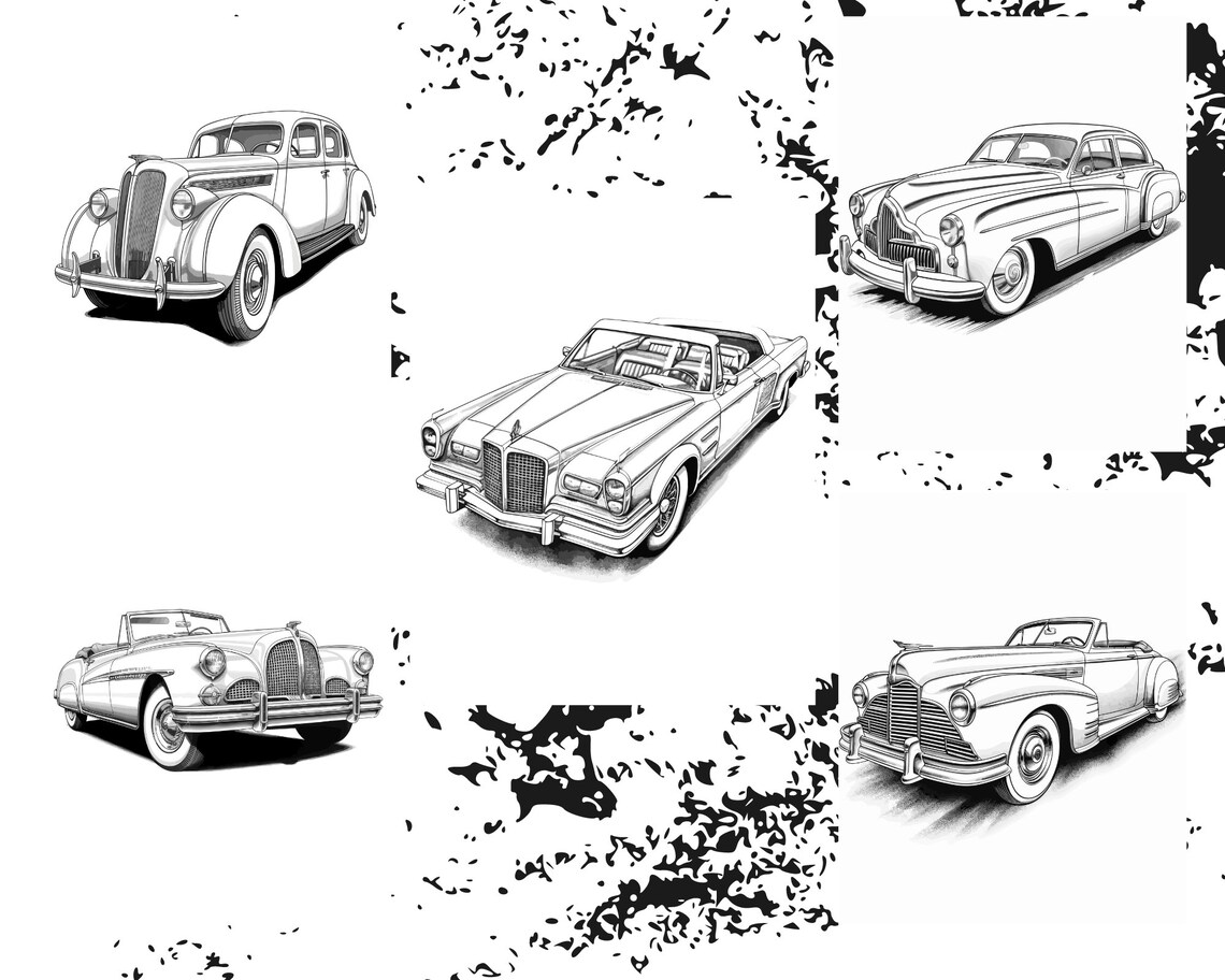 Vintage Retro Cars Coloring Pages, 1940s Cars Coloring Book for Adult ...