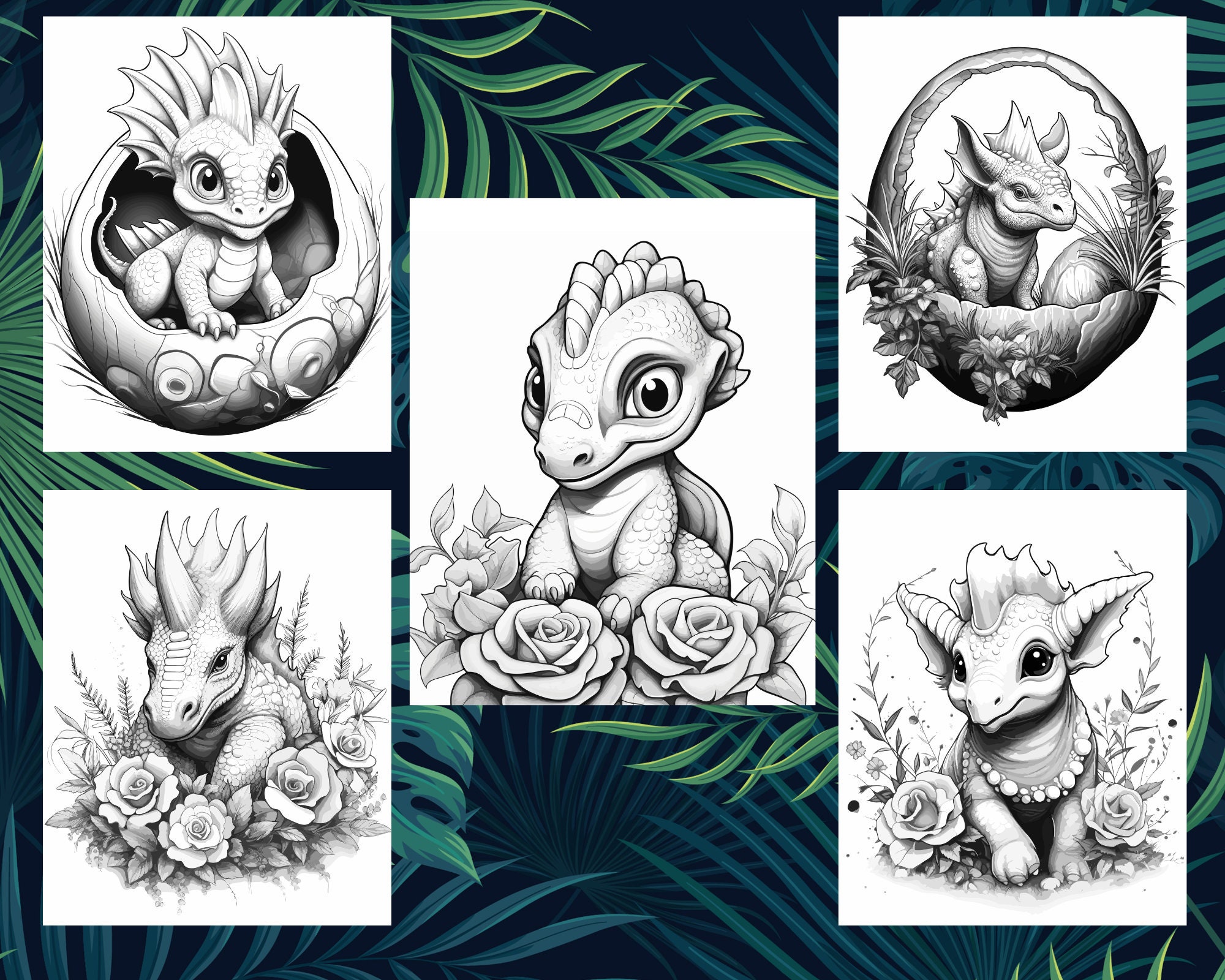 Cute Baby Dinos & Dragons Coloring Pages Adult and Kids - Etsy