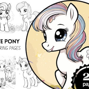 Cute Little Pony Coloring Pages for Girls, Coloring Book for Kids, Adorable Ponies Coloring, Download Coloring Page,Printable PDF, Horses