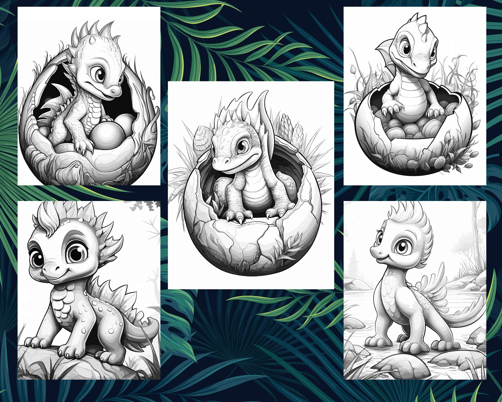 Cute Baby Dinos & Dragons Coloring Pages, Adult and Kids Coloring Book ...