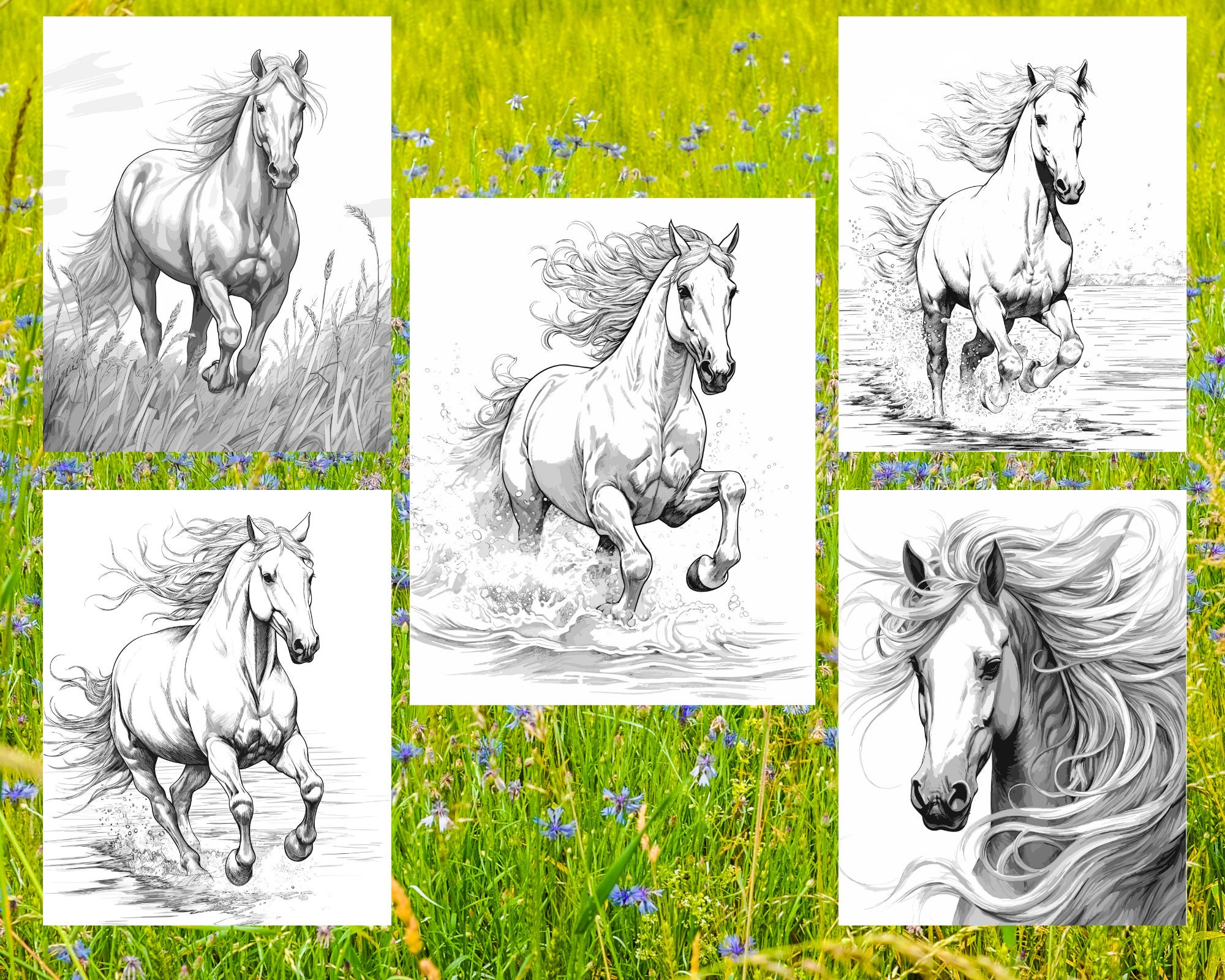 Beautiful Horses Coloring Pages for Adults, Coloring Book for Adults