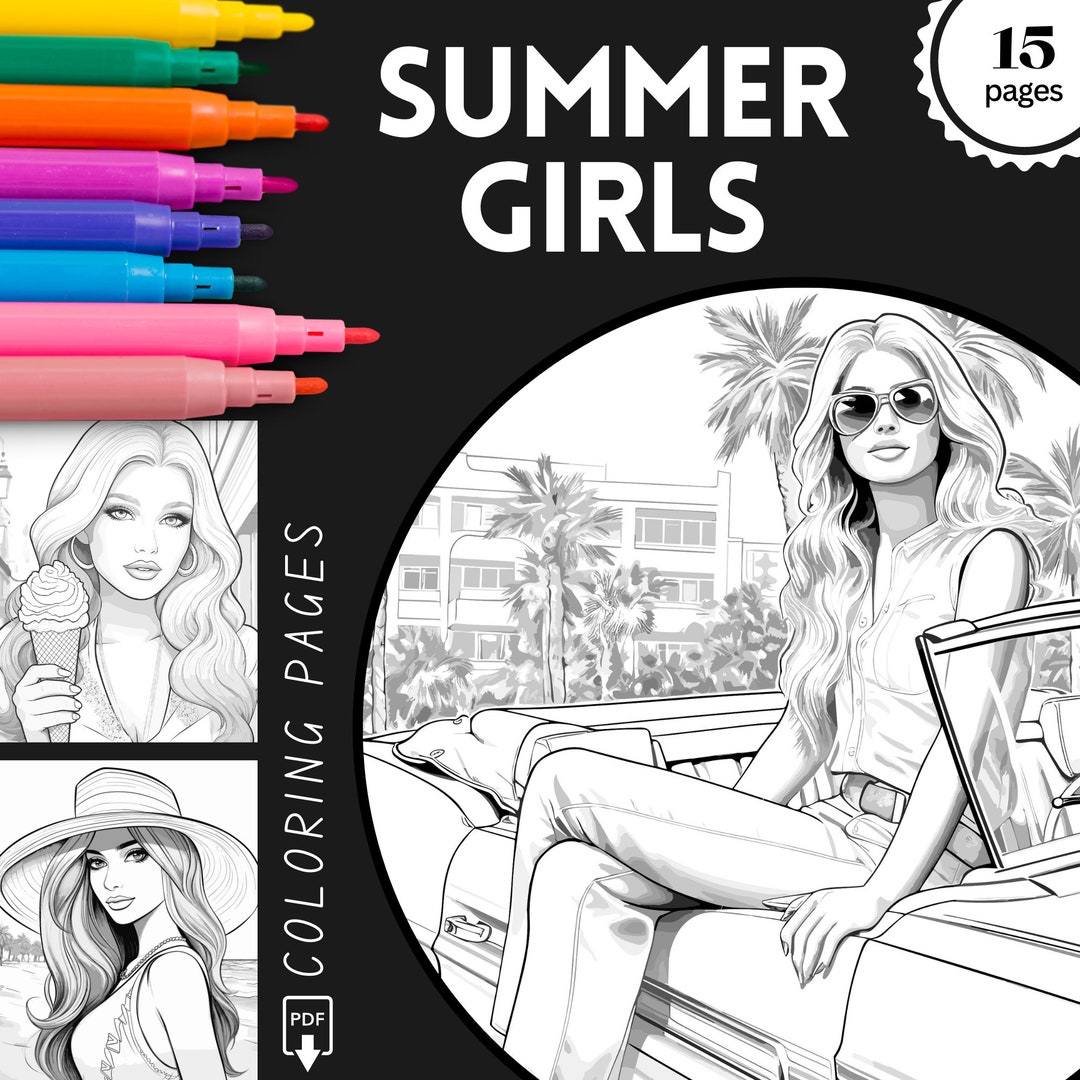 Summer Vibe Girls Coloring Pages, Summer Girls Coloring Book for Adults ...