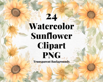Aquarell Sonnenblumen Clipart im PNG-Format, für kommerzielle Nutzung, Floral Clipart, Transparent Clipart