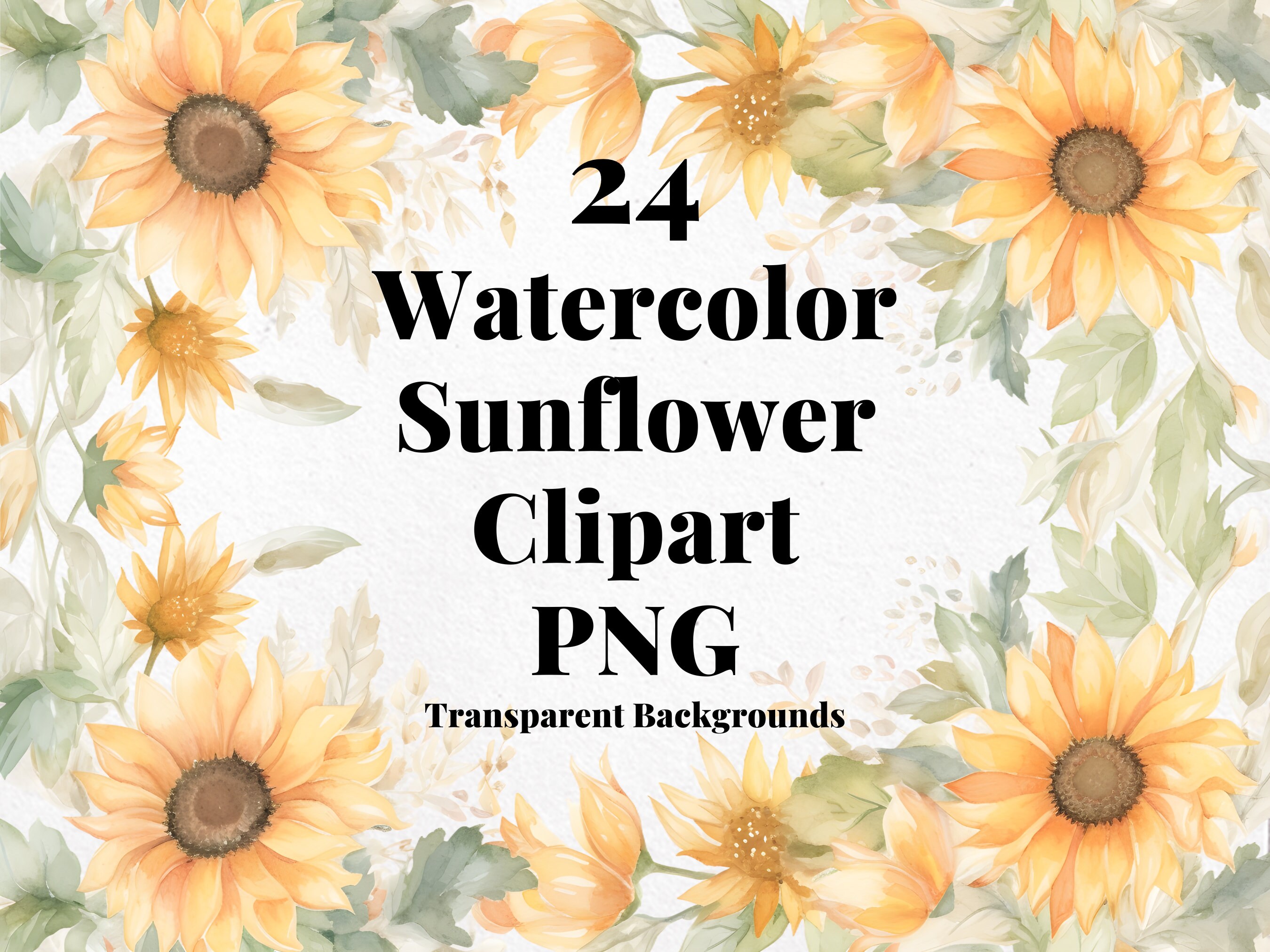 Watercolor Sunflower Clipart in PNG Format,for Commercial Use, Floral ...