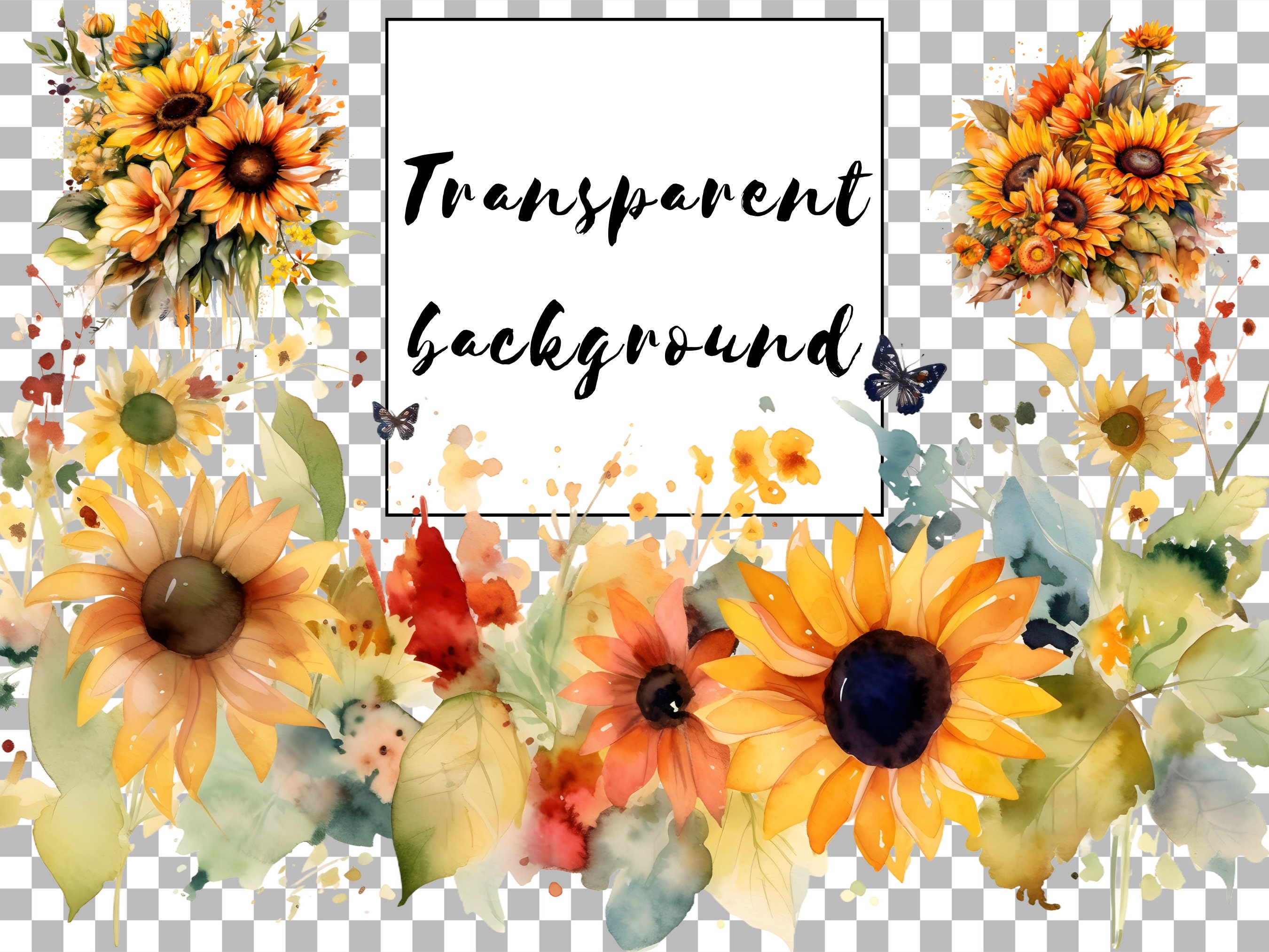Watercolor Sunflower Clipart in PNG Format,for Commercial Use, Floral ...