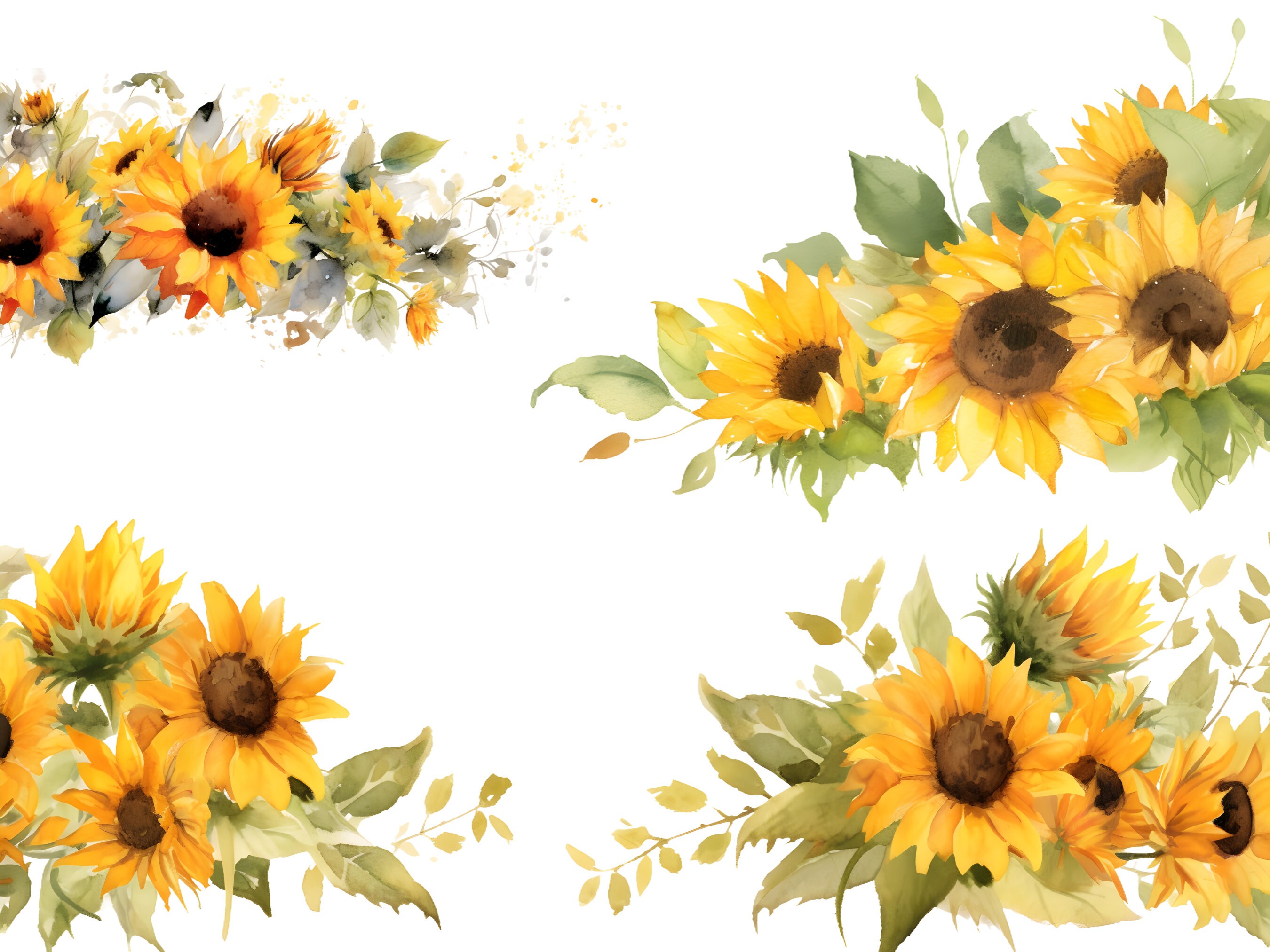 15 Watercolor Sunflower Clipart Borders, Flower Clipart, Commercial Use ...