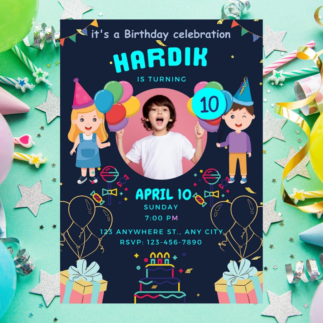 Digital Birthday Invitation Card Design Template Wedding Etsy