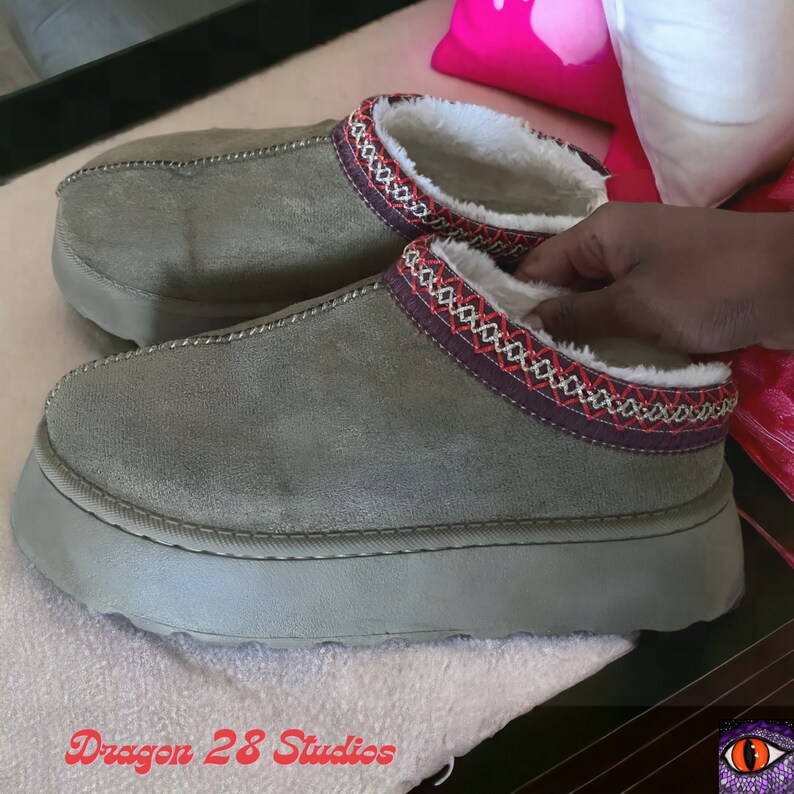 Tazz Slippers Ugg Dupe, Brown Vegan Fur Snow Boots, Fun Ankle Boots