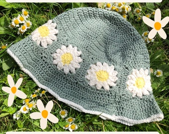 PDF crochet pattern - Flower Bucket Hat, Crochet Festival Hat Pattern