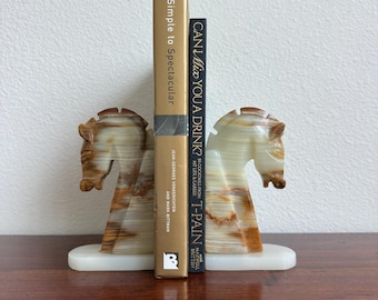 Vintage hand carved onyx horse bookends