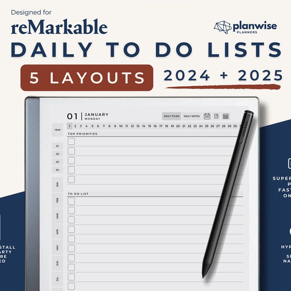 Remarkable 2 To Do List Template 2024 2025 tägliche Todo Liste, Aufgaben und Checklisten-Vorlagen für Remarkable 2