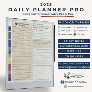 Pianificatore giornaliero 2025 per Remarkable Paper Pro, Modelli per Remarkable Paper Pro, Modello di pianificatore giornaliero, Calendario, Agenda