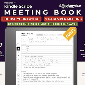 Meeting Template for Kindle Scribe, Templates for Kindle Scribe, Meeting Notes, Meeting Minutes, Meeting Agenda, Tasks, Action Items