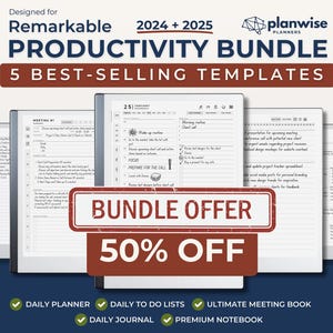 Templates Bundle for Remarkable 2 2024 2025, Productivity Bundle for Remarkable, Daily Planner, To Do List, Meeting Notes, Journal, Notebook