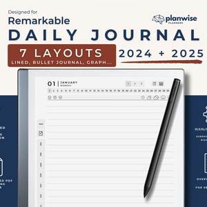 Daily Journal for Remarkable 2, Templates for Remarkable, Journal Template, Digital Diary