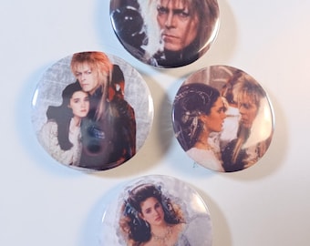 4-pack Labyrinth pinback buttons, lanyards, backpacks, pouches, shirts, gifts for fans