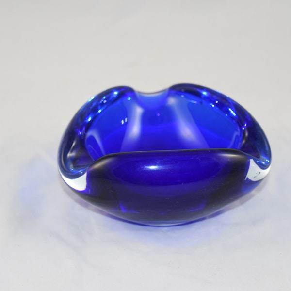Mid-Century Murano glass Murano ashtray overlay blue clear glass ashtray 1113 grams